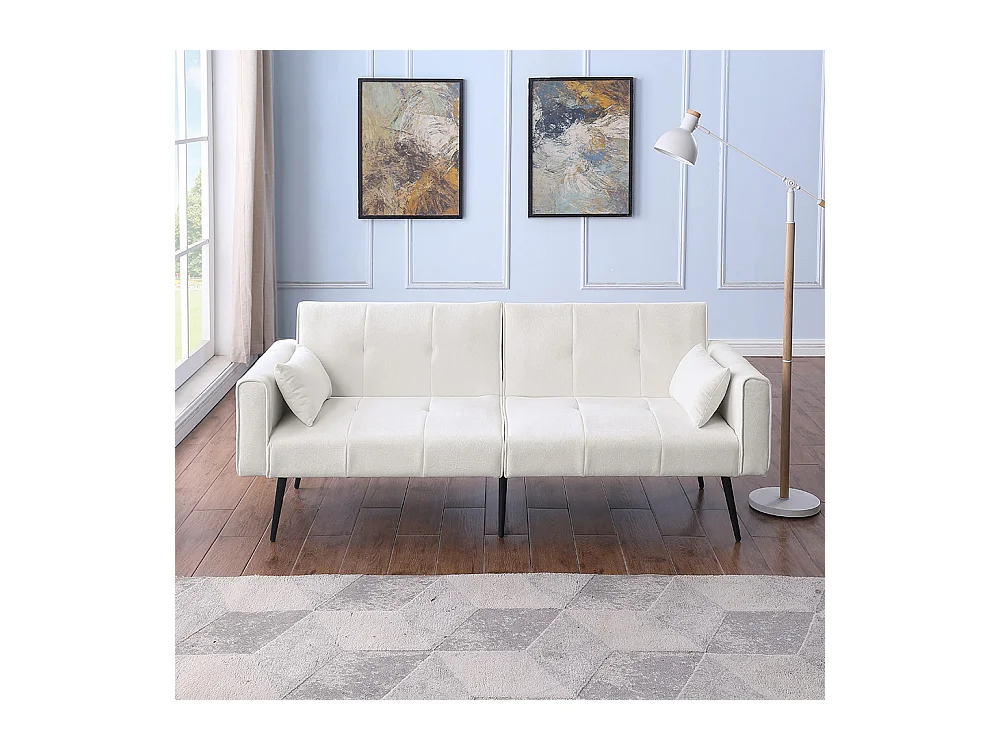 Canapé convertible deux places inclinable en tissu avec dossier réglable futon beige pour salon