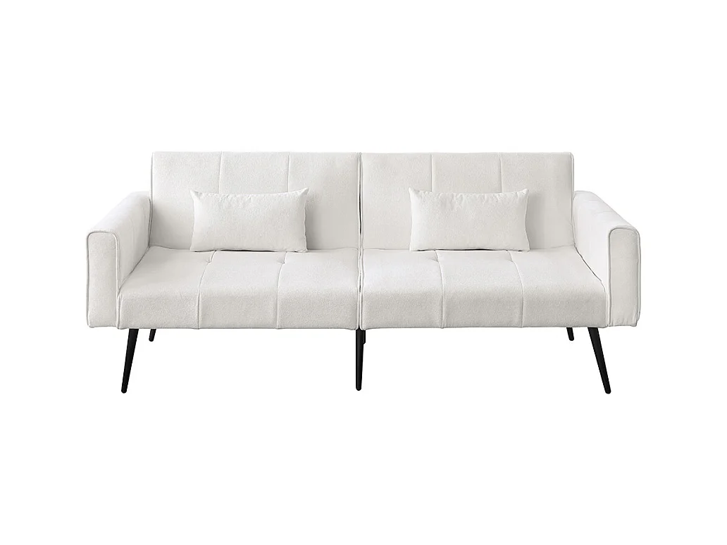 Canapé convertible deux places inclinable en tissu avec dossier réglable futon beige pour salon