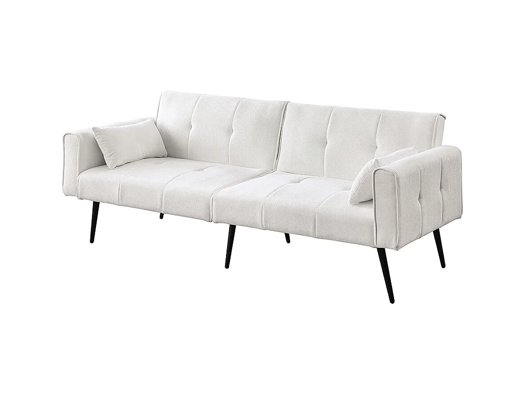 Canapé convertible deux places inclinable en tissu avec dossier réglable futon beige pour salon