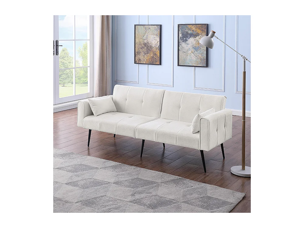 Canapé convertible deux places inclinable en tissu avec dossier réglable futon beige pour salon