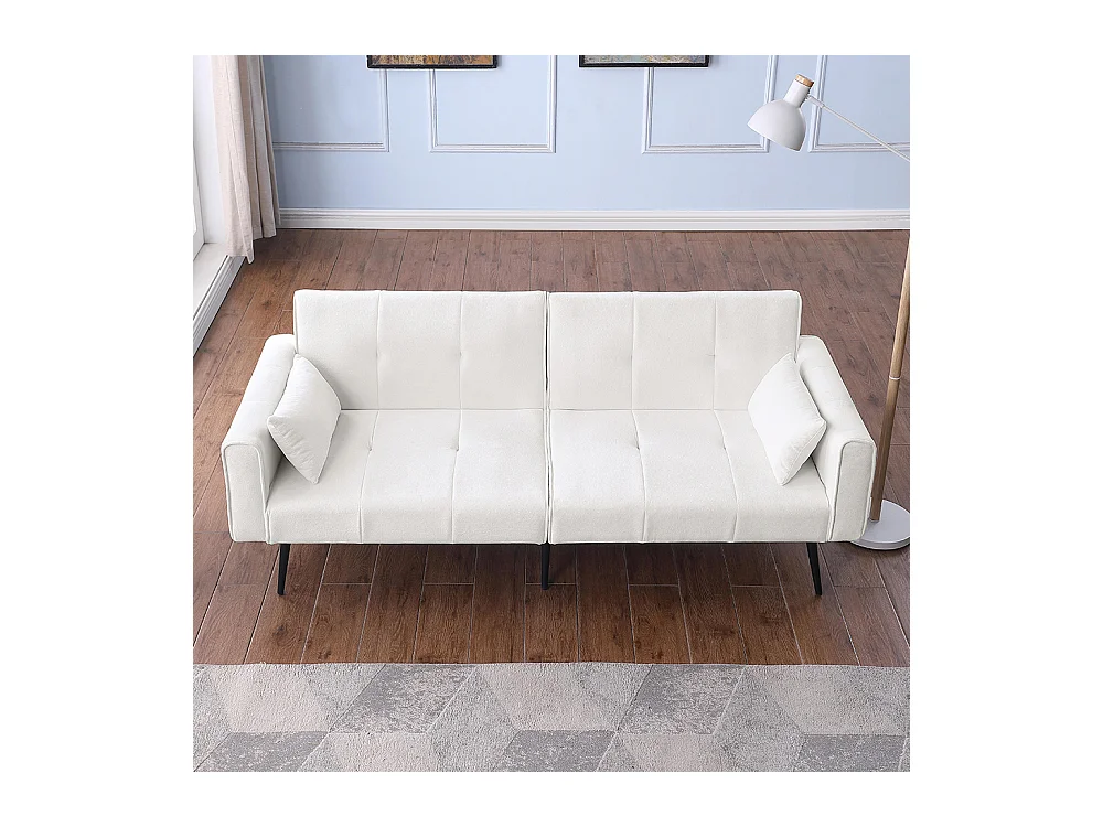 Canapé convertible deux places inclinable en tissu avec dossier réglable futon beige pour salon