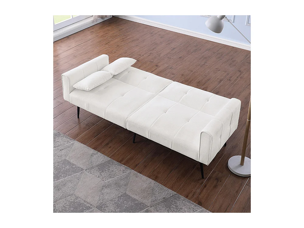 Canapé convertible deux places inclinable en tissu avec dossier réglable futon beige pour salon