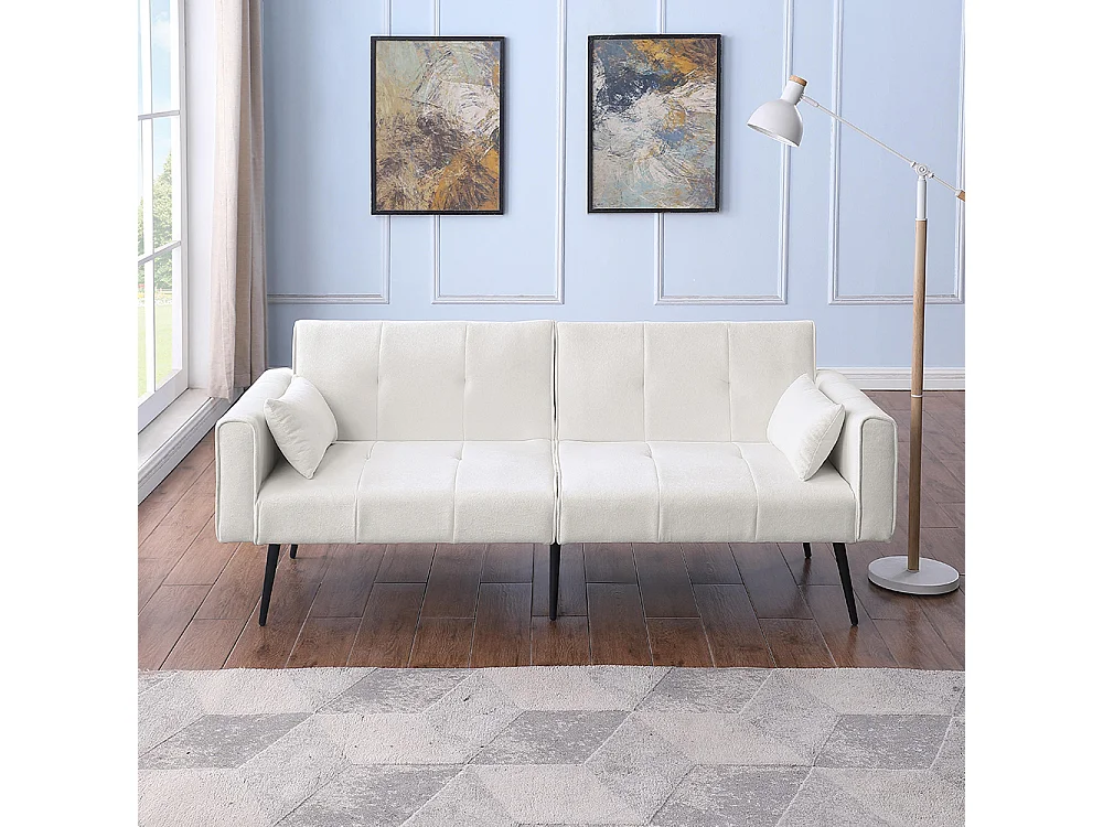 Canapé convertible deux places inclinable en tissu avec dossier réglable futon beige pour salon