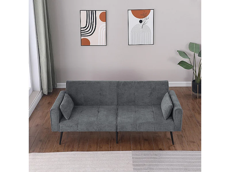 Canapé convertible deux places inclinable en tissu avec dossier réglable futon gris pour salon