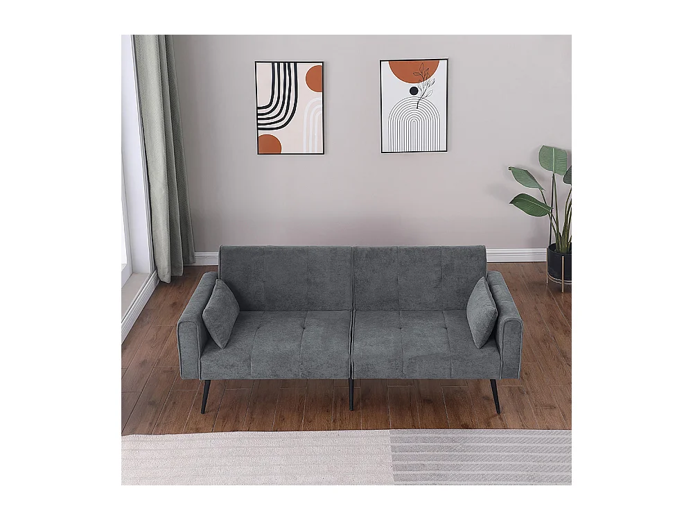 Canapé convertible deux places inclinable en tissu avec dossier réglable futon gris pour salon