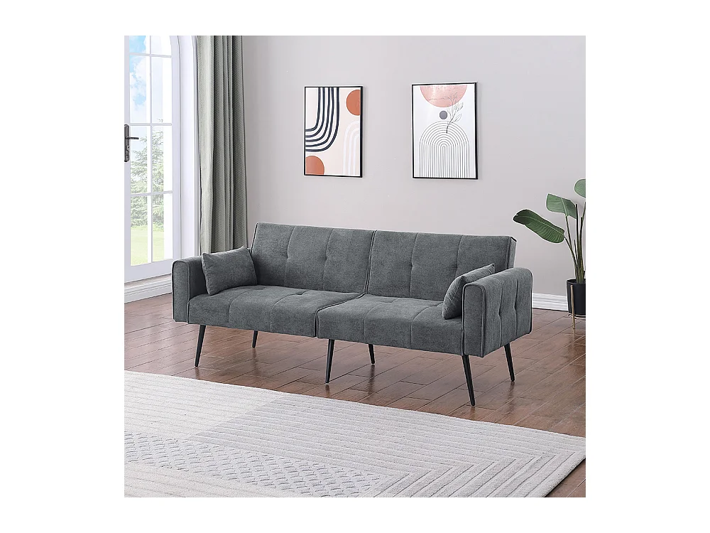 Canapé convertible deux places inclinable en tissu avec dossier réglable futon gris pour salon