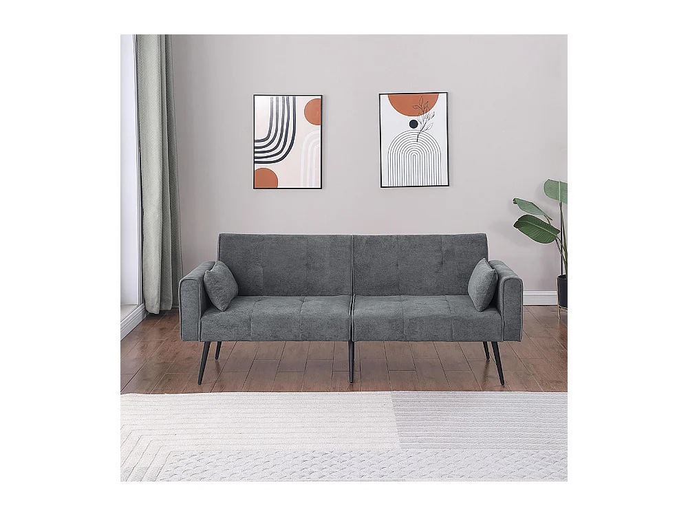 Canapé convertible deux places inclinable en tissu avec dossier réglable futon gris pour salon
