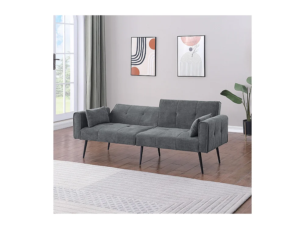 Canapé convertible deux places inclinable en tissu avec dossier réglable futon gris pour salon