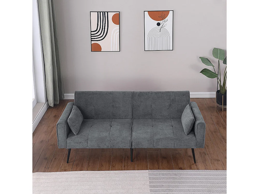 Canapé convertible deux places inclinable en tissu avec dossier réglable futon gris pour salon