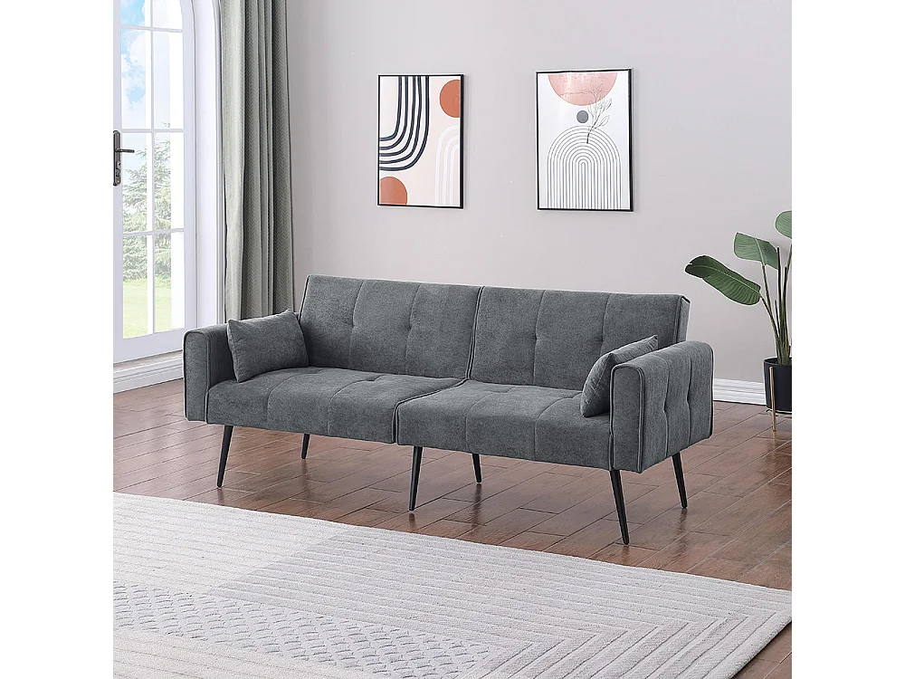 Canapé convertible deux places inclinable en tissu avec dossier réglable futon gris pour salon