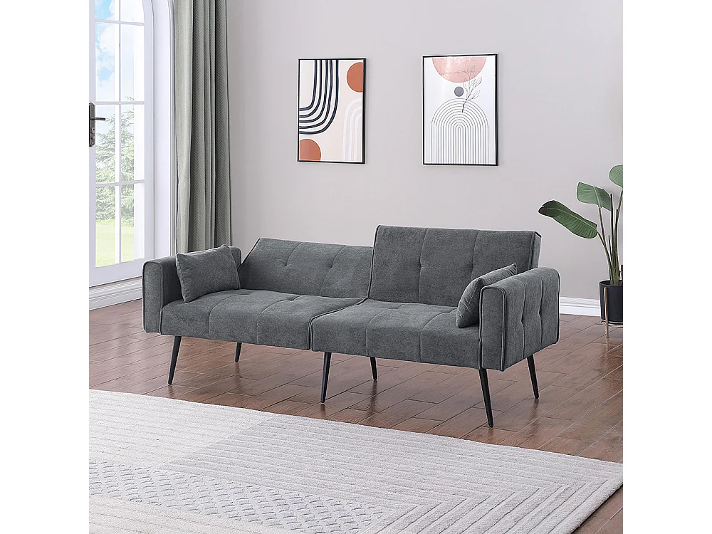 Canapé convertible deux places inclinable en tissu avec dossier réglable futon gris pour salon