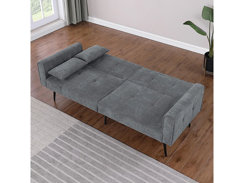 Canapé convertible deux places inclinable en tissu avec dossier réglable futon gris pour salon