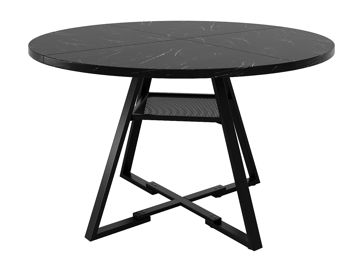 Table à manger ronde - 120 x 120 x 75 cm - table de petit-déjeuner pieds noirs - aspect marbre - MDF + métal - noir
