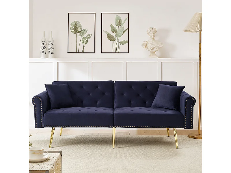 Sofá contemporâneo 2 lugares - Veludo - Encosto ajustável em 3 níveis - ​​Azul antigo​