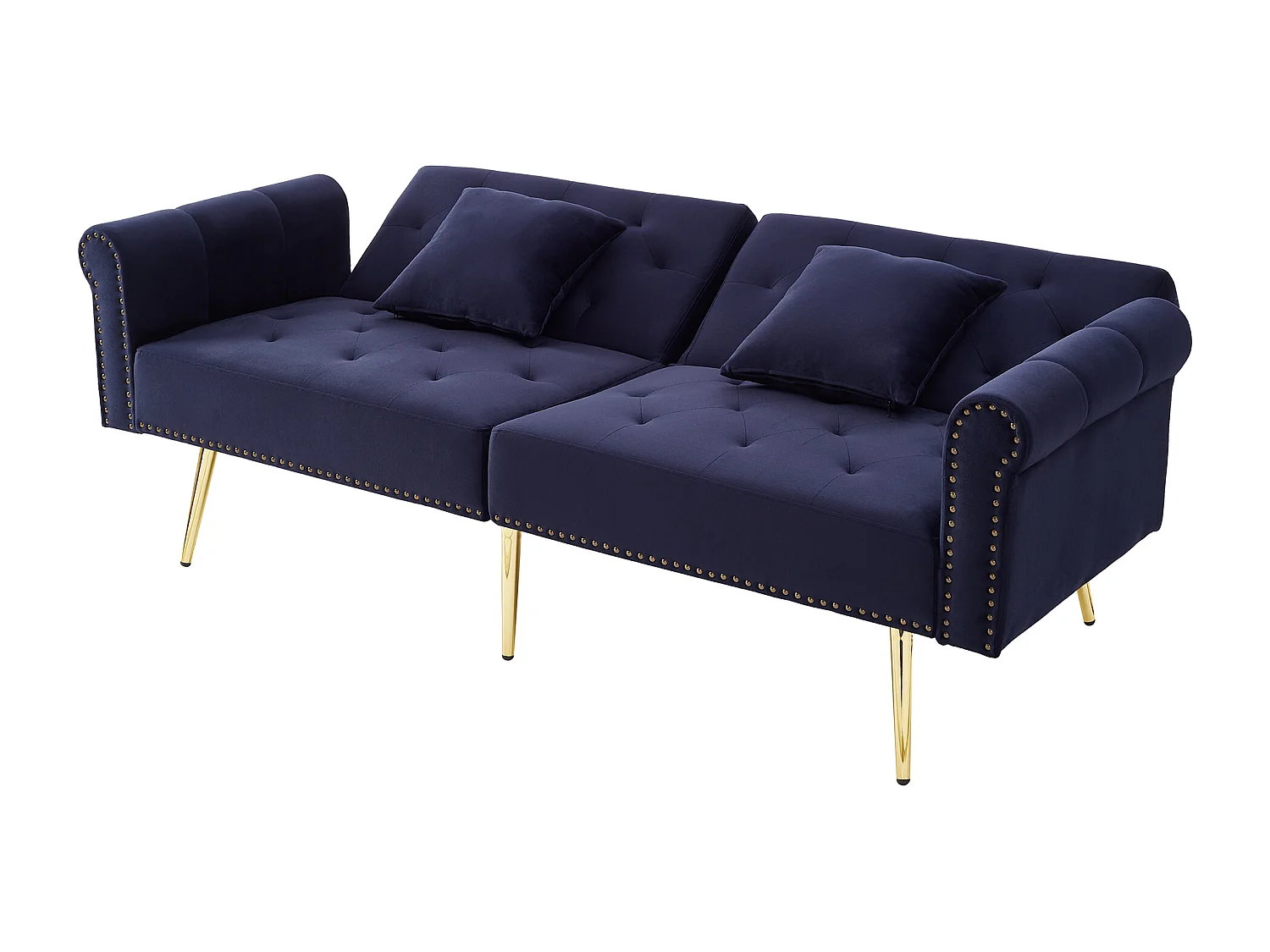 Canapé contemporain 2 places - Velours - Dossier réglable sur 3 niveaux - Bleu antique