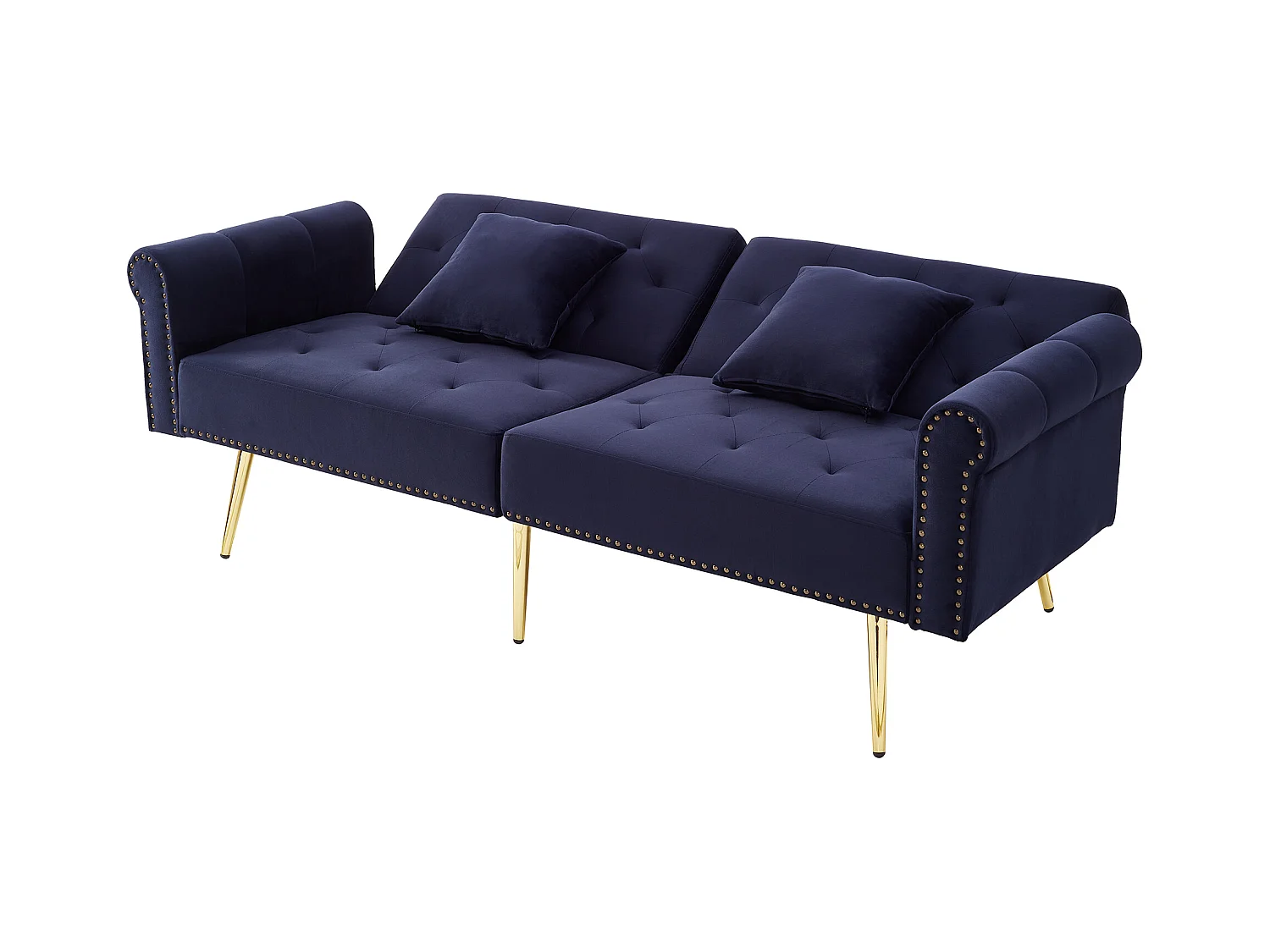 Canapé contemporain 2 places - Velours - Dossier réglable sur 3 niveaux - Bleu antique