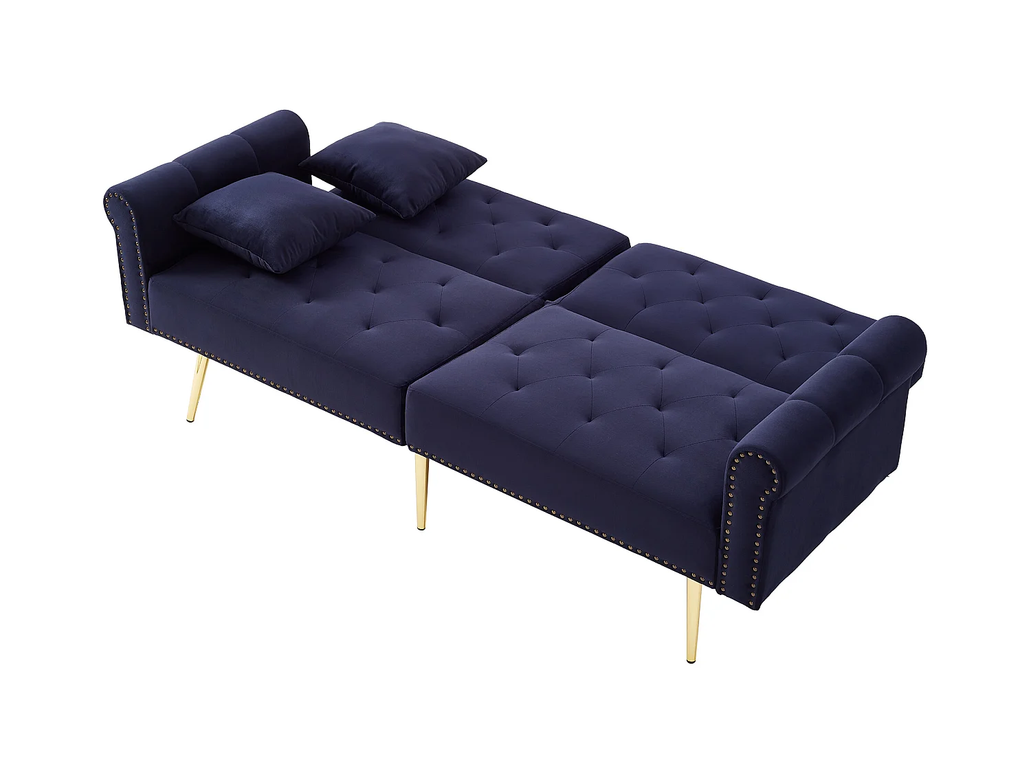 Canapé contemporain 2 places - Velours - Dossier réglable sur 3 niveaux - Bleu antique