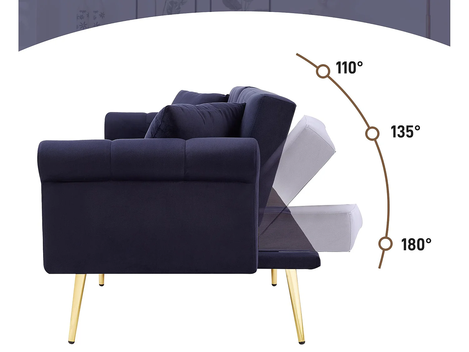 Zeitgenössisches 2-Sitzer Sofa - Samt - In 3 Stufen verstellbare Rückenlehne - ​​Antik Blau​