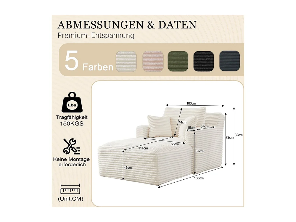 Canapé lit chaise longue moderne velours côtelé confortable fauteuil sans montage salon bureau appartement blanc