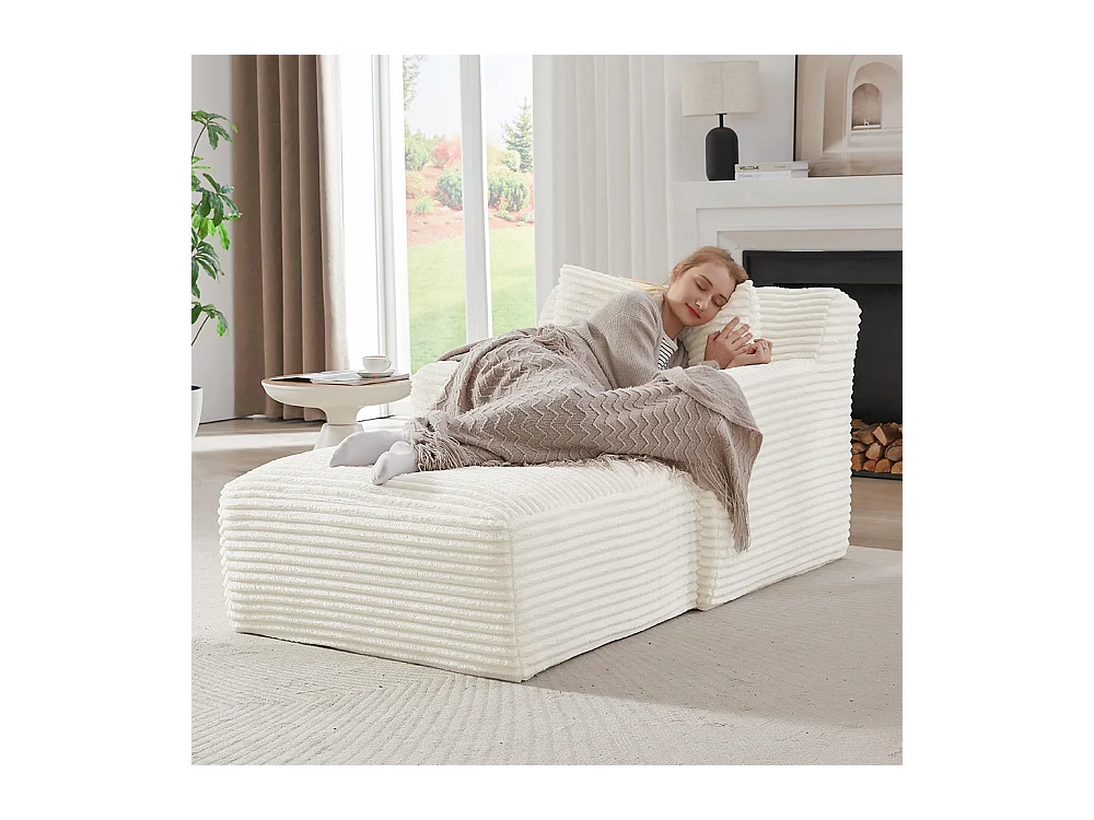 Canapé lit chaise longue moderne velours côtelé confortable fauteuil sans montage salon bureau appartement blanc