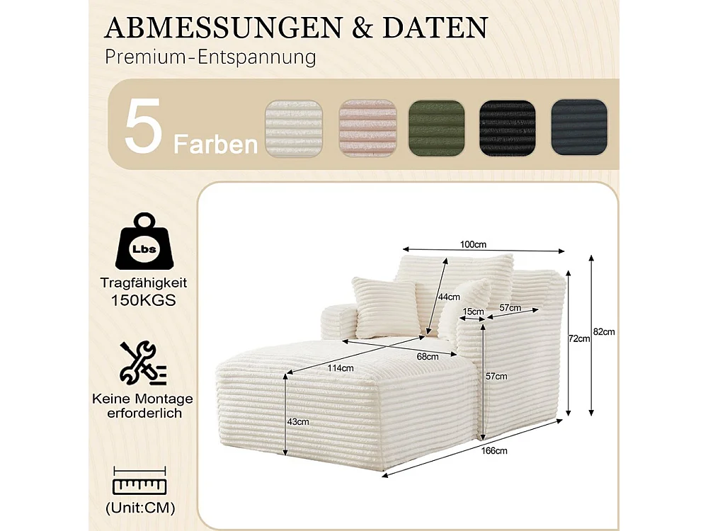 Canapé lit chaise longue moderne velours côtelé confortable fauteuil sans montage salon bureau appartement blanc