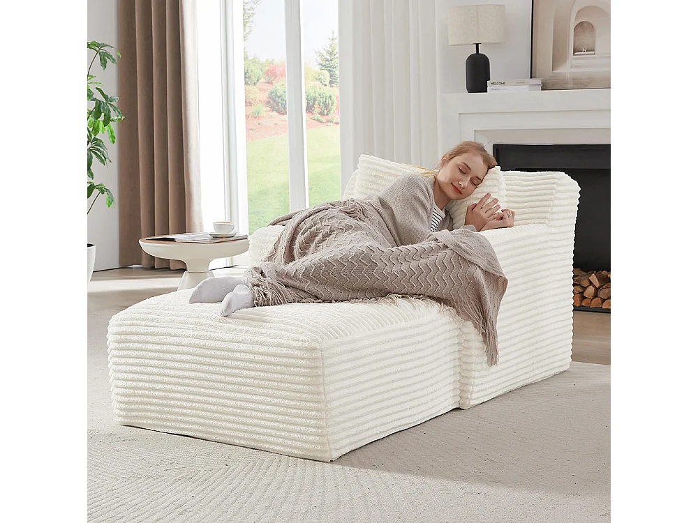 Canapé lit chaise longue moderne velours côtelé confortable fauteuil sans montage salon bureau appartement blanc