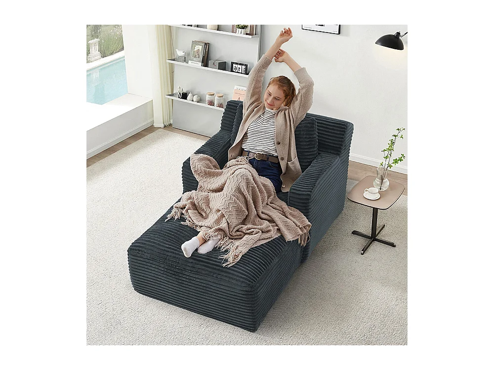 Canapé lit chaise longue moderne velours côtelé confortable fauteuil sans montage salon bureau appartement gris foncé