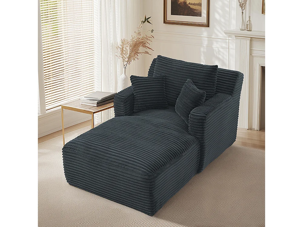 Canapé lit chaise longue moderne velours côtelé confortable fauteuil sans montage salon bureau appartement gris foncé