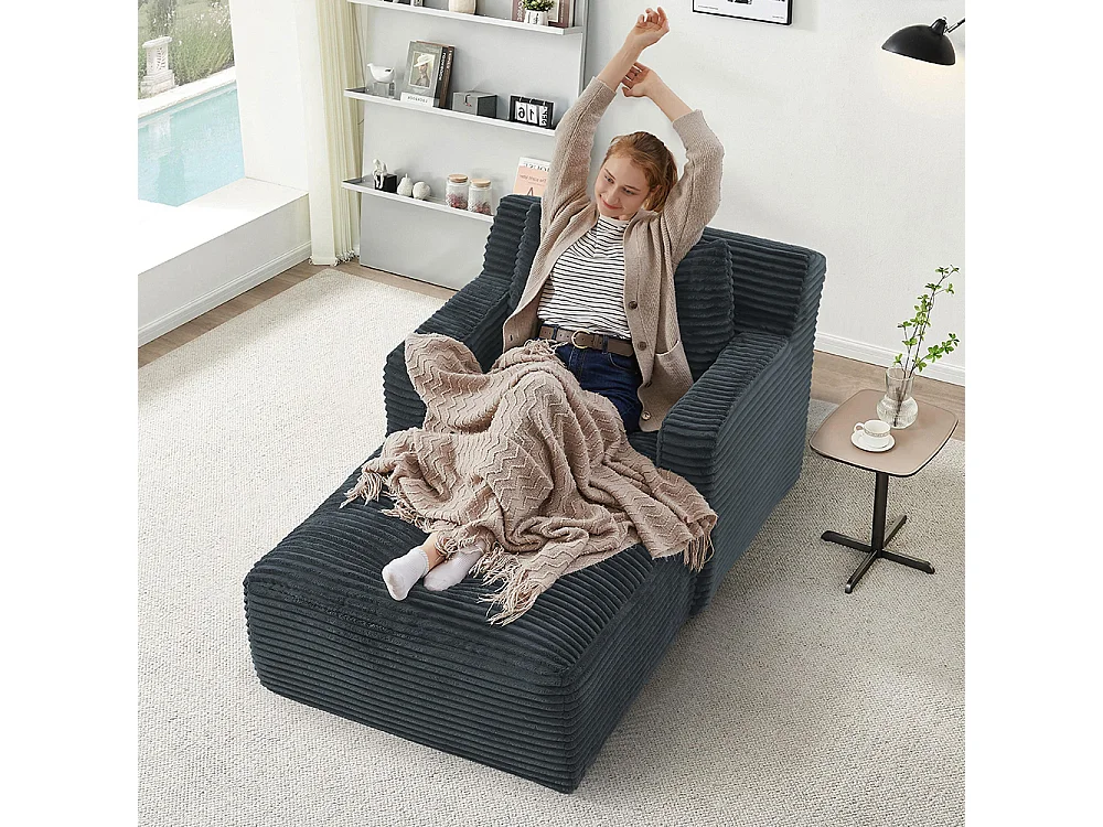 Canapé lit chaise longue moderne velours côtelé confortable fauteuil sans montage salon bureau appartement gris foncé