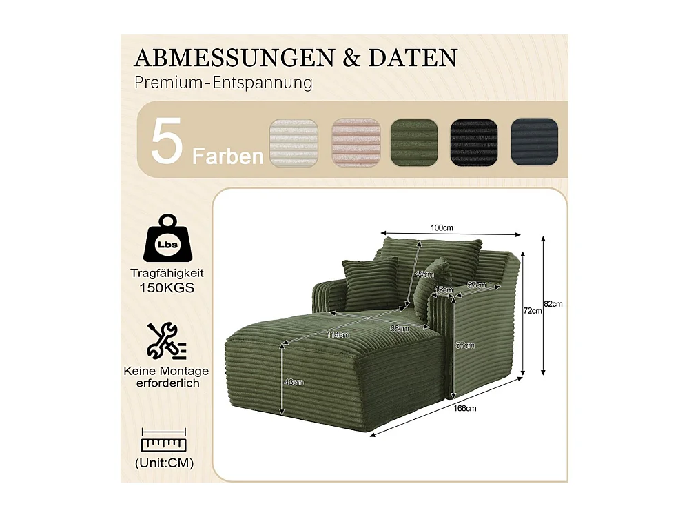 Canapé lit chaise longue moderne velours côtelé confortable fauteuil sans montage salon bureau appartement vert