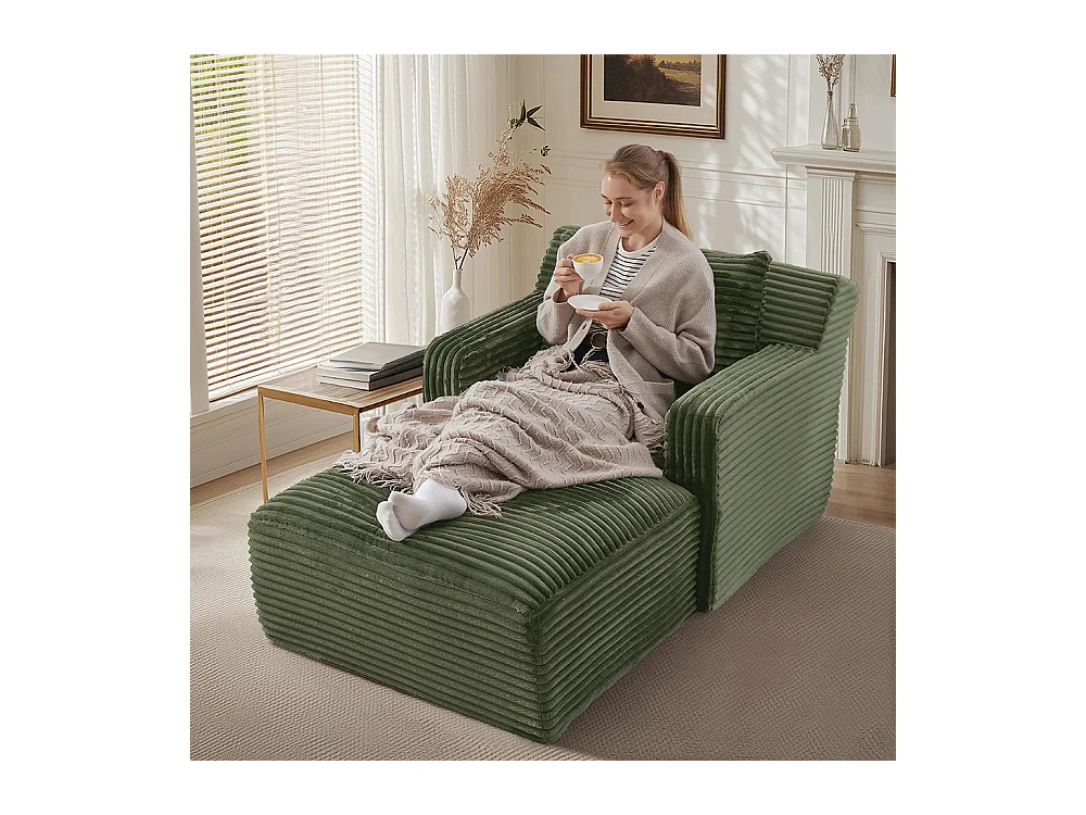 Canapé lit chaise longue moderne velours côtelé confortable fauteuil sans montage salon bureau appartement vert