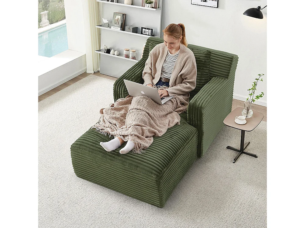 Canapé lit chaise longue moderne velours côtelé confortable fauteuil sans montage salon bureau appartement vert