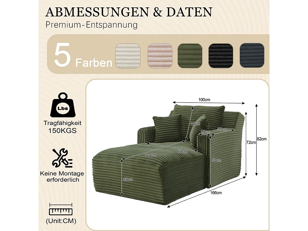 Canapé lit chaise longue moderne velours côtelé confortable fauteuil sans montage salon bureau appartement vert