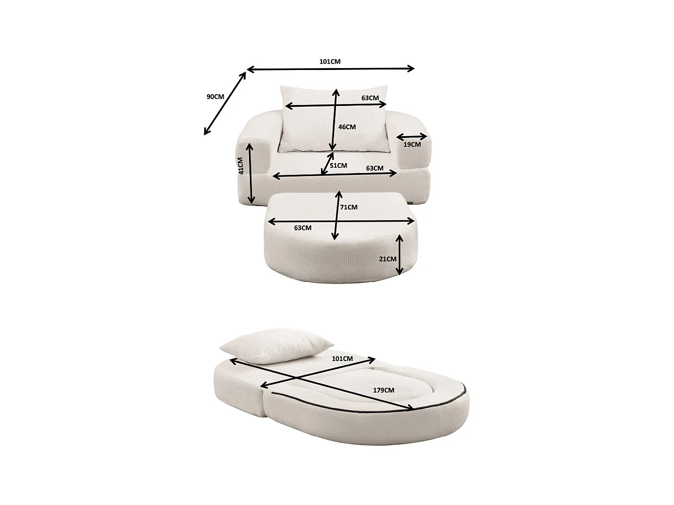 Canapé futon convertible petit deux places moderne avec dossier réglable pour petits espaces salon appartement bureau beige