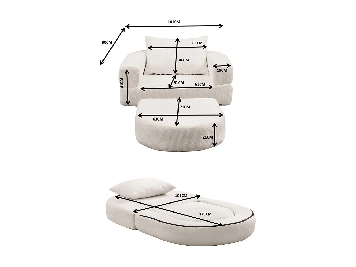 Canapé futon convertible petit deux places moderne avec dossier réglable pour petits espaces salon appartement bureau beige