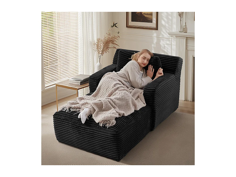 Canapé lit chaise longue moderne velours côtelé confortable fauteuil sans montage salon bureau appartement noir