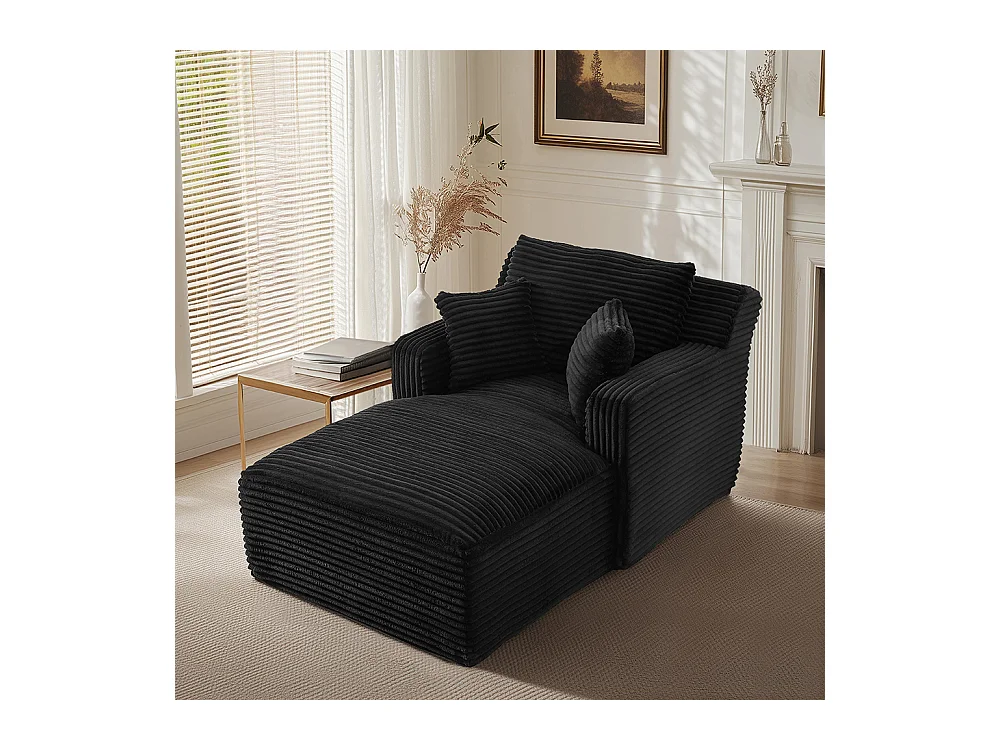 Canapé lit chaise longue moderne velours côtelé confortable fauteuil sans montage salon bureau appartement noir