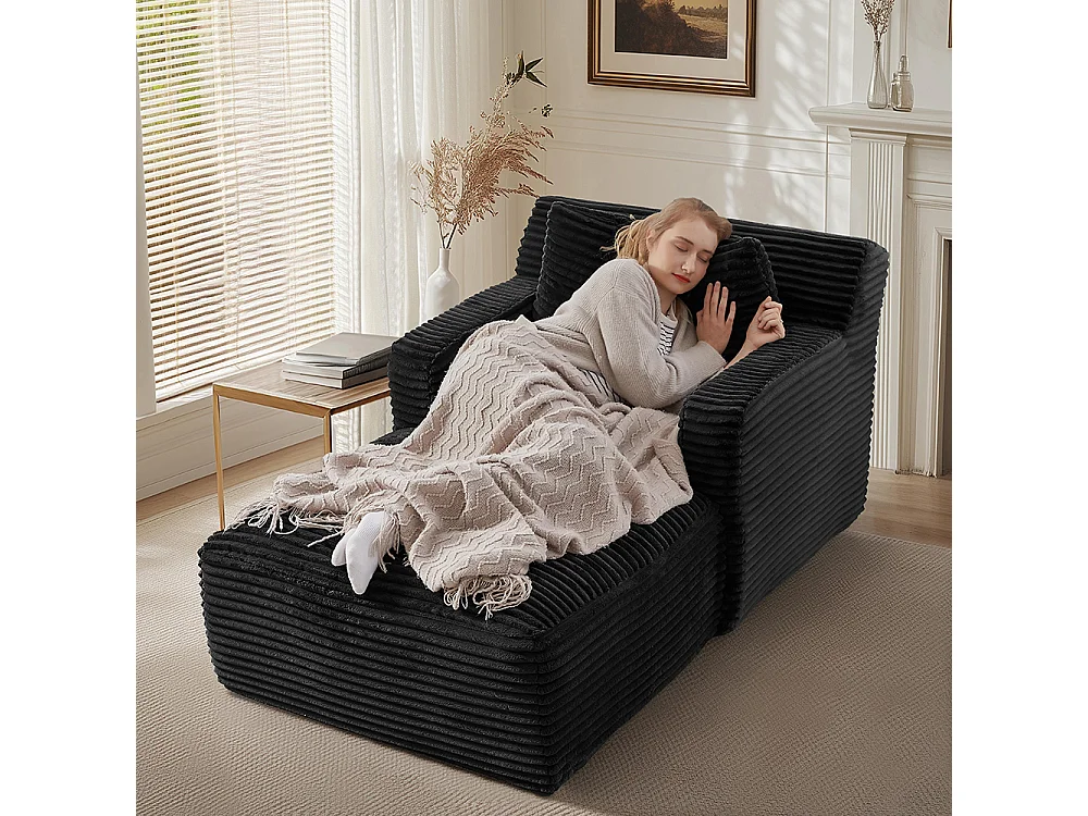 Canapé lit chaise longue moderne velours côtelé confortable fauteuil sans montage salon bureau appartement noir