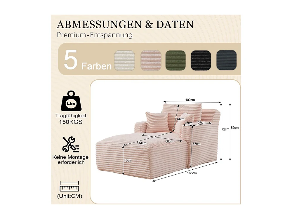 Canapé lit chaise longue moderne velours côtelé confortable fauteuil sans montage salon bureau appartement rose