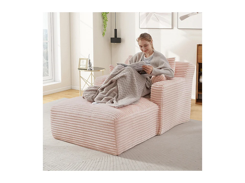 Canapé lit chaise longue moderne velours côtelé confortable fauteuil sans montage salon bureau appartement rose