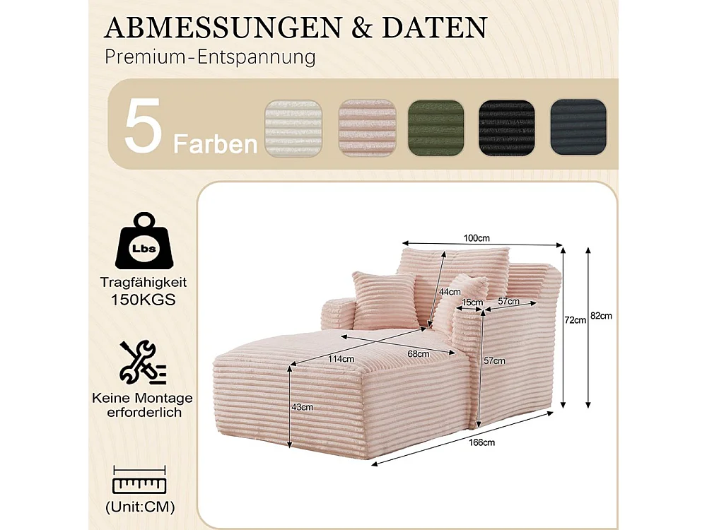 Canapé lit chaise longue moderne velours côtelé confortable fauteuil sans montage salon bureau appartement rose