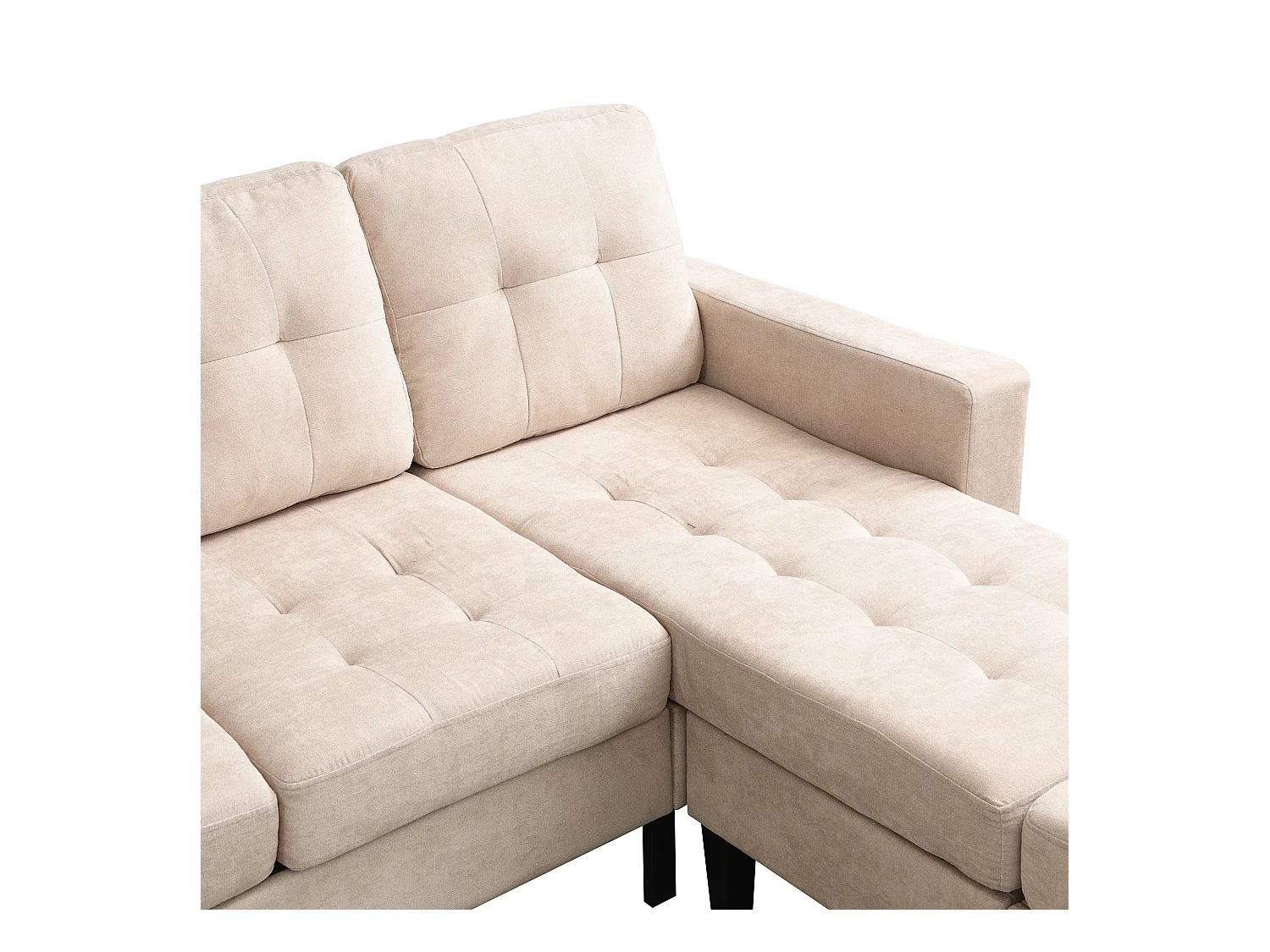 Set divano ad L 185x135x85cm - con poggiapiedi rimovibile e illuminazione LED - con USB - combinazione libera - Beige