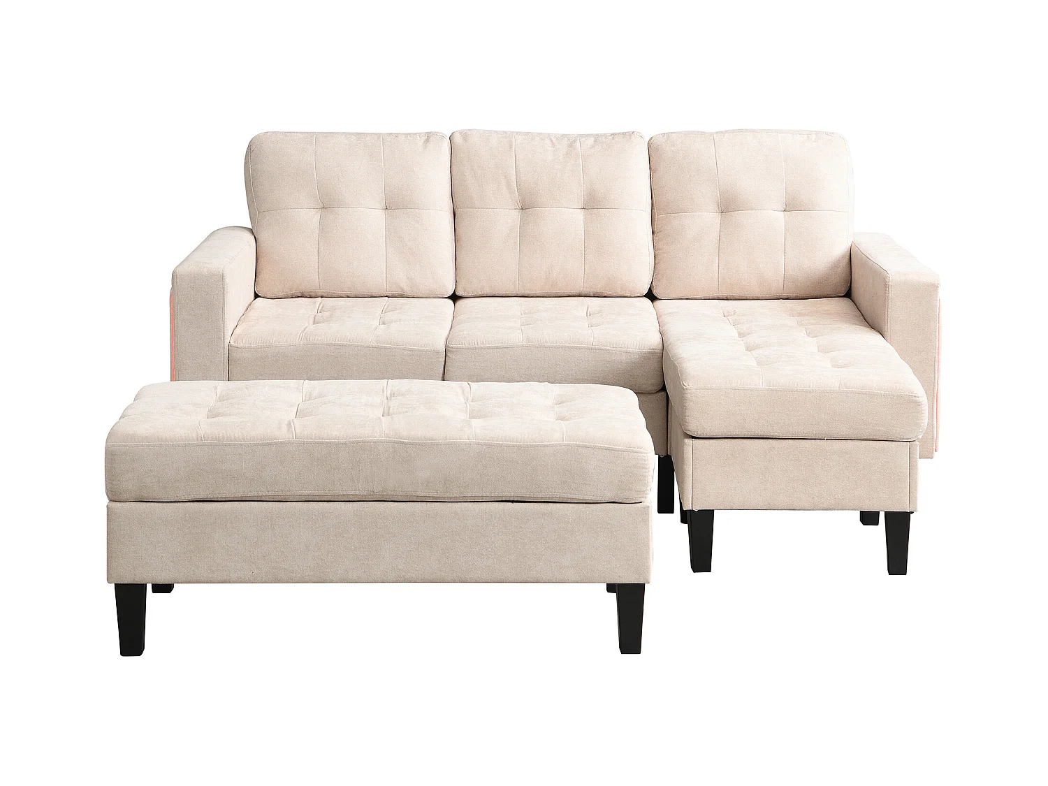 Zestaw narożnej kanapy w kształcie L 185x135x85cm - z ruchomym podnóżkiem i oświetleniem LED - z USB - dowolna konfiguracja - ​​Beżowy​