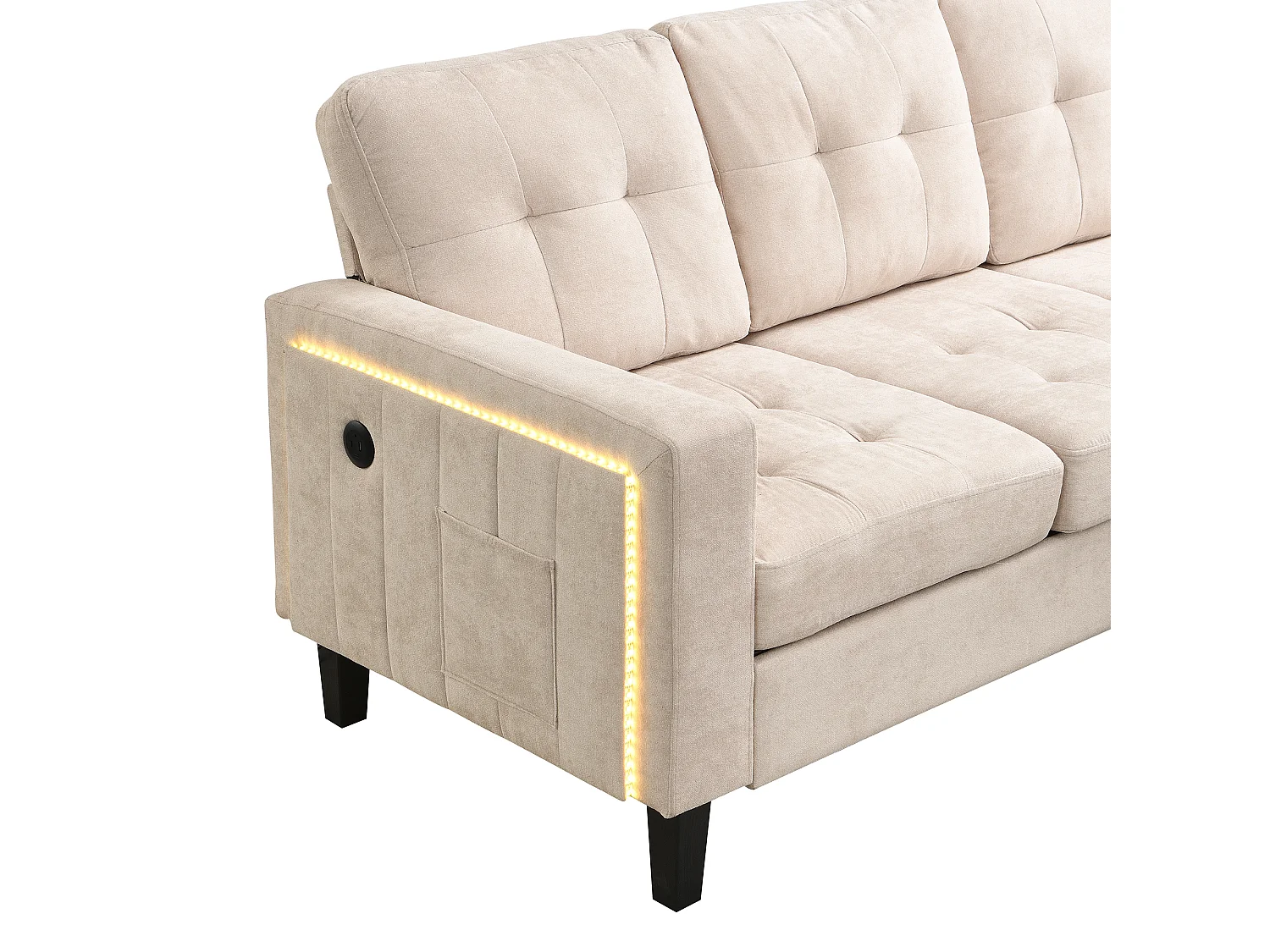 L-Form Sofa-Kombination 185x135x85cm - mit abnehmbarer Fußstütze und LED-Beleuchtung - mit USB - freie Kombination - ​​Beige​