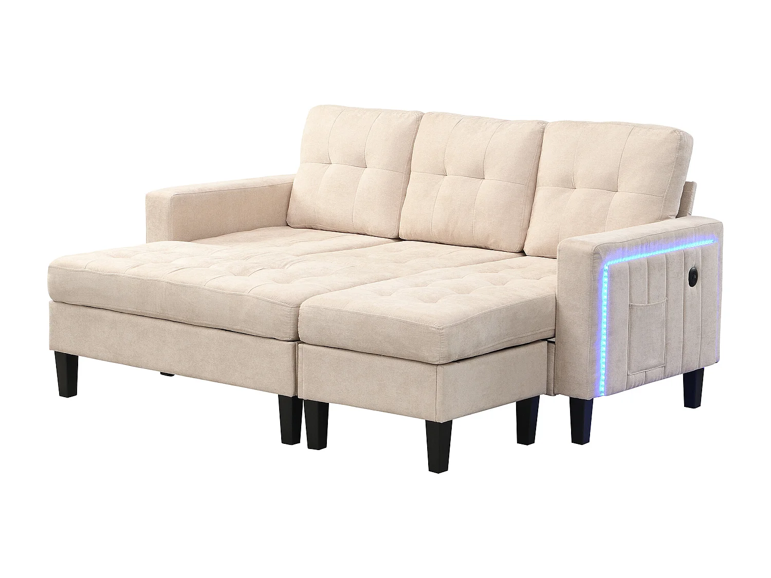 L-Form Sofa-Kombination 185x135x85cm - mit abnehmbarer Fußstütze und LED-Beleuchtung - mit USB - freie Kombination - ​​Beige​