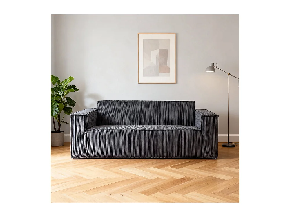 Canapé moderne 2 places velours côtelé confortable assise profonde pour salon appartement bureau maison sans pieds facile à transporter gris