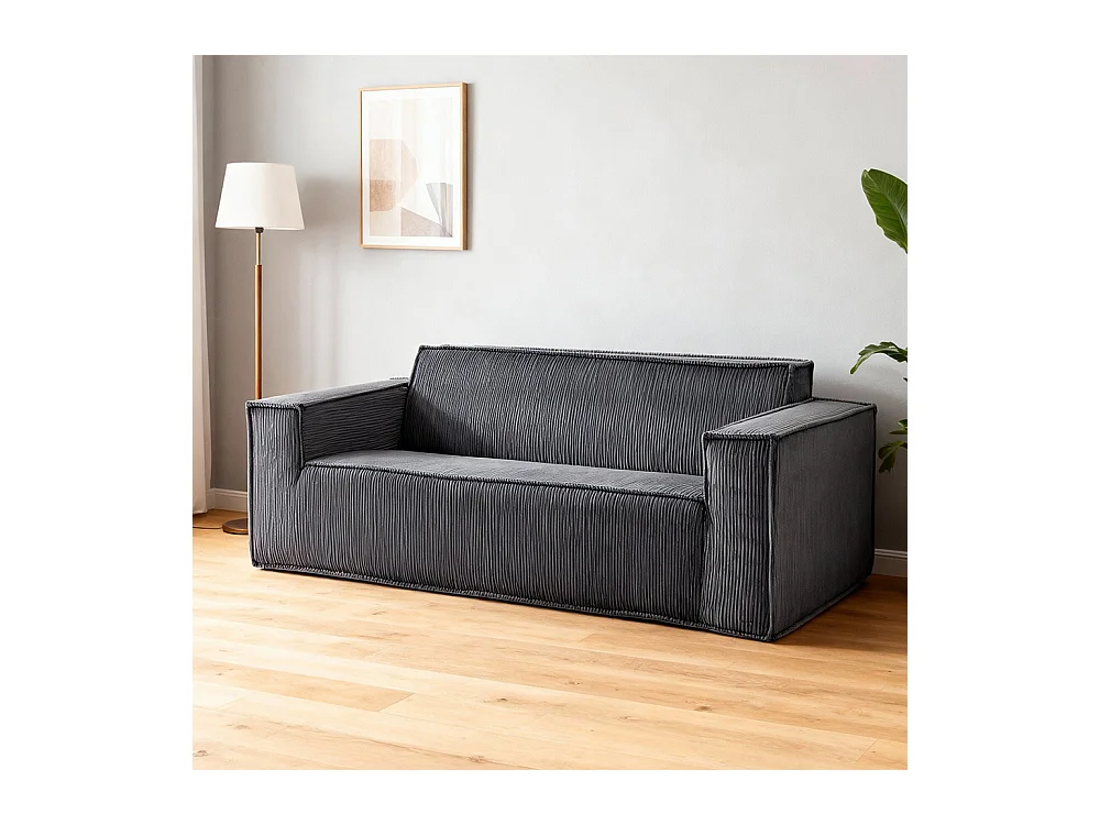 Canapé moderne 2 places velours côtelé confortable assise profonde pour salon appartement bureau maison sans pieds facile à transporter gris