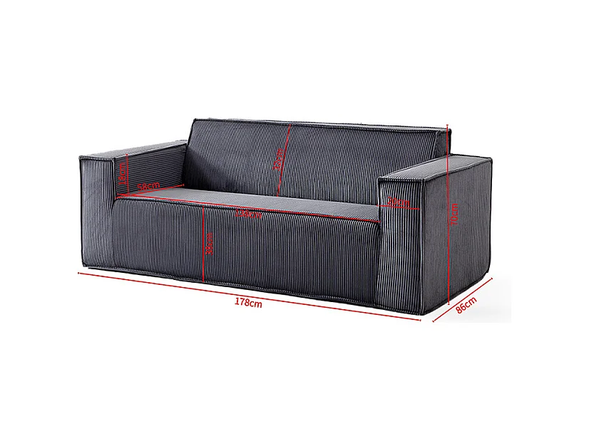 Canapé moderne 2 places velours côtelé confortable assise profonde pour salon appartement bureau maison sans pieds facile à transporter gris