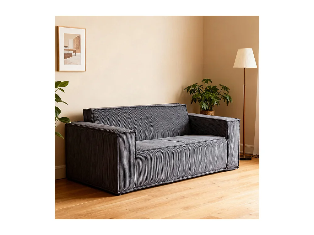 Canapé moderne 2 places velours côtelé confortable assise profonde pour salon appartement bureau maison sans pieds facile à transporter gris