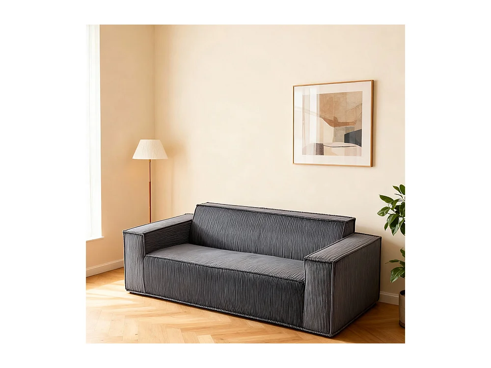 Canapé moderne 2 places velours côtelé confortable assise profonde pour salon appartement bureau maison sans pieds facile à transporter gris